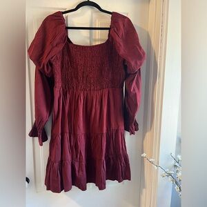 Elegant Burgundy Smocked Dress